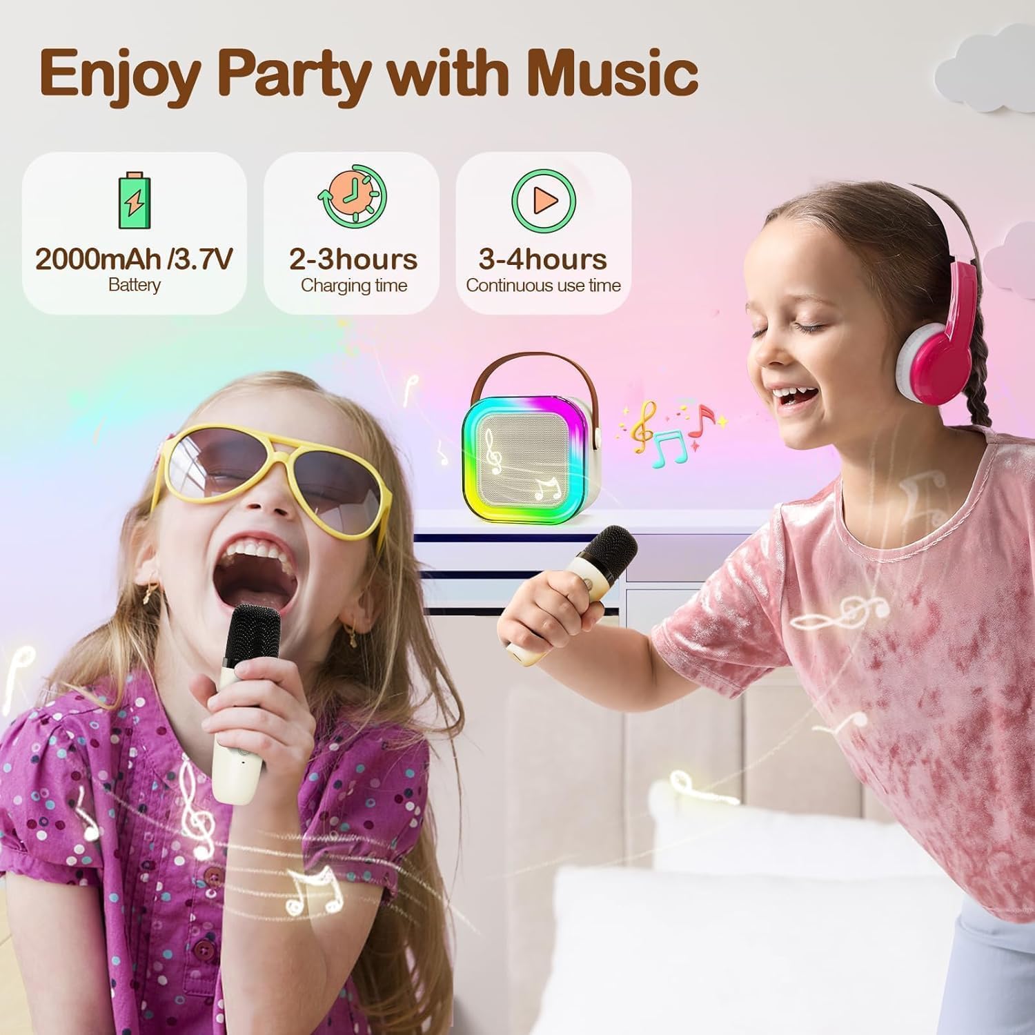 72 Pieces Karaoke Machines (Wireless Microphone – Portable – For Adults & Kids – BT – RGB Lights – Expandable 64G TF Card – Type-C – Aux-in – For Party)