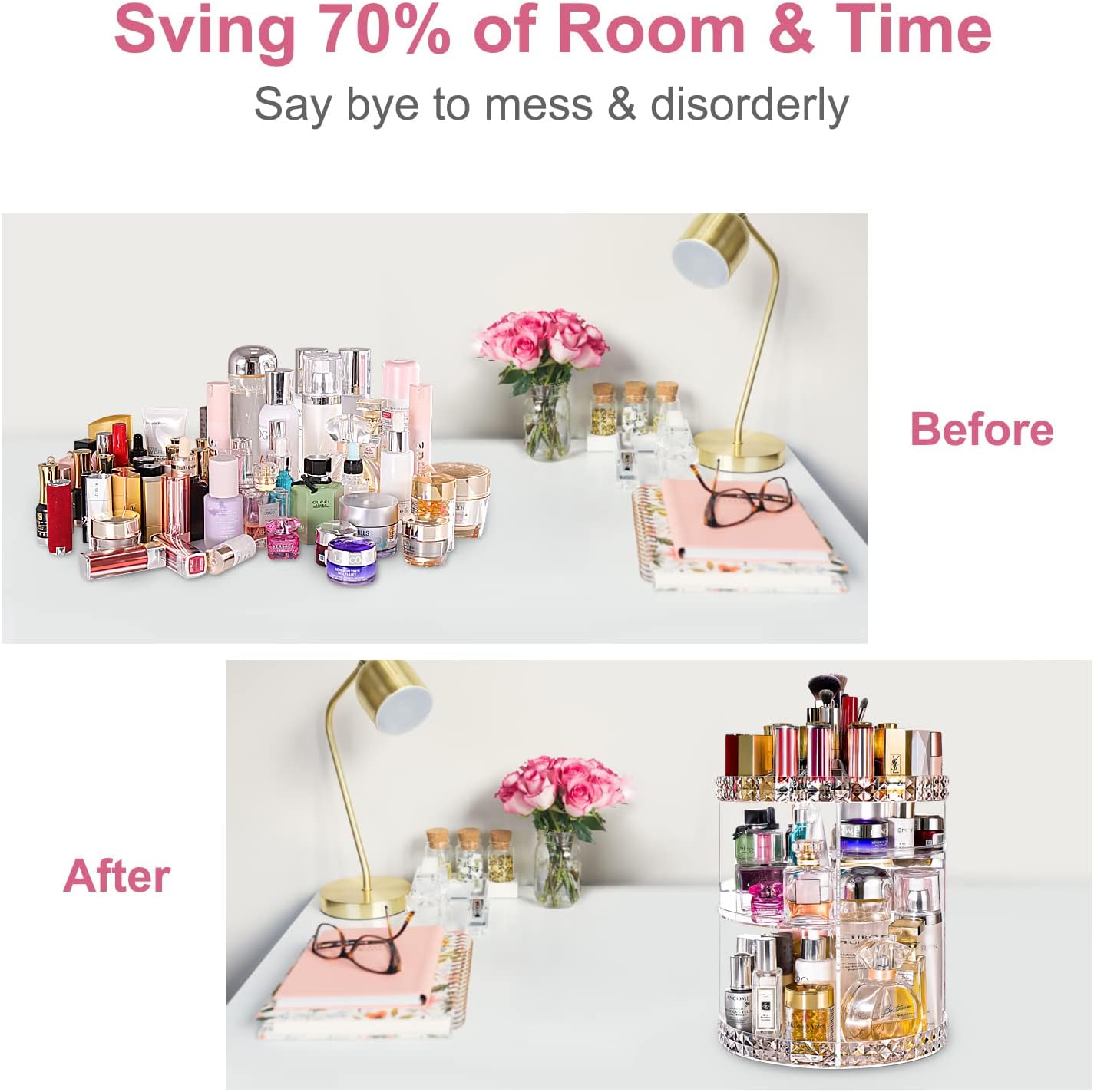 72 Pieces Rotating Makeup Organizers (Large Perfume Cosmetics Organizer – Beauty Organizer – Clear – 7 Layers – Detachable Shelves – for Bedroom Dresser or Vanity Countertop)