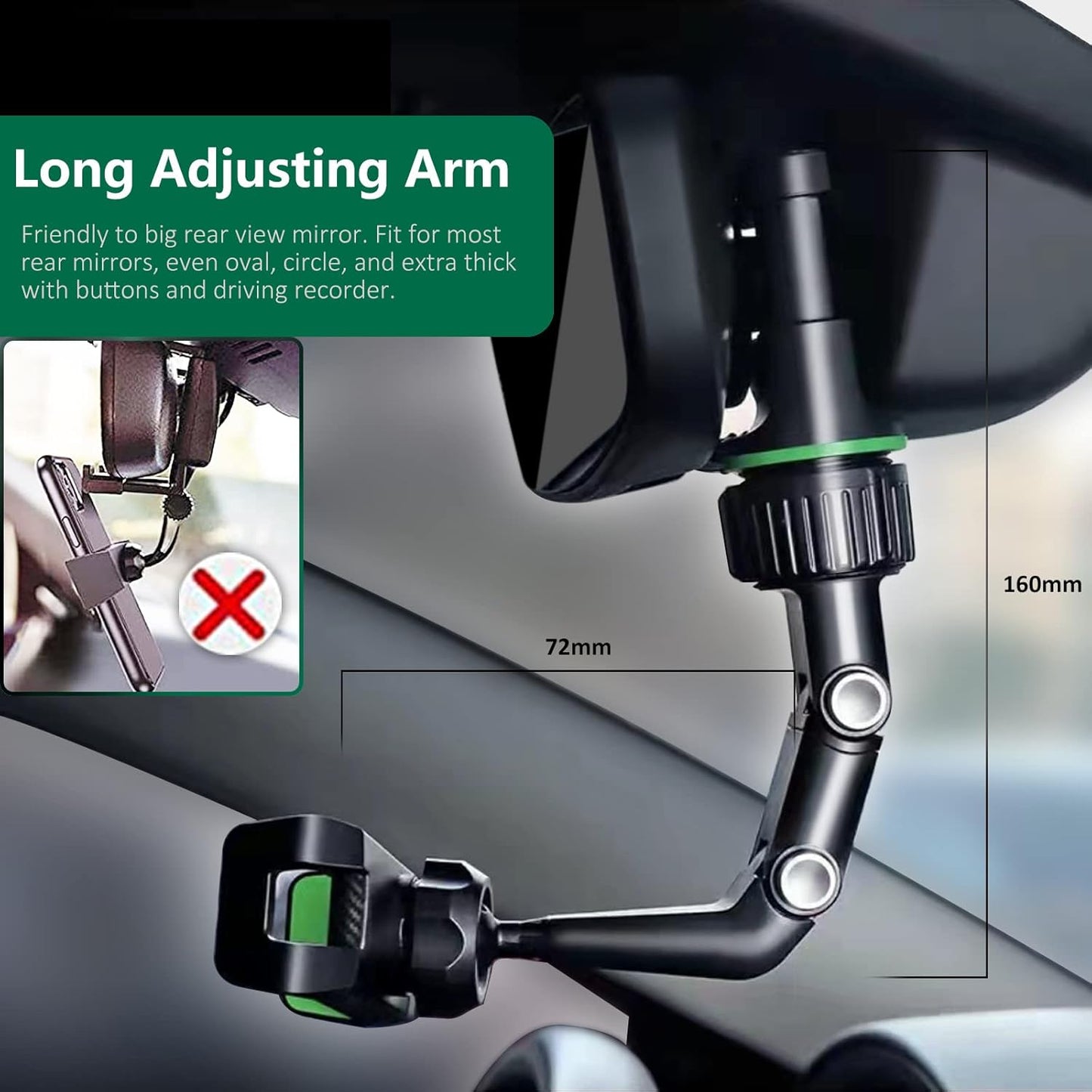 Rearview Mirror Phone Mount Holder, 360° Rotating, Multifunctional, Universal for All Smartphones, Car Phone Holder