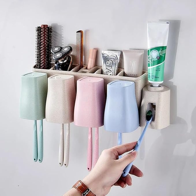 Fitto Toothpaste Toothbrush Holder, Multi-functional Storage, Space Saving, Convenient Bathroom Accessories, Automatic Toothpaste Dispenser