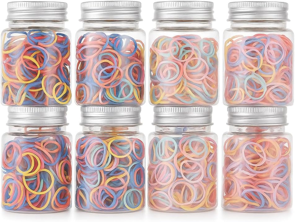 Multicolor Rubber Bands for Hair Styles with Bottle, Pack of 8
