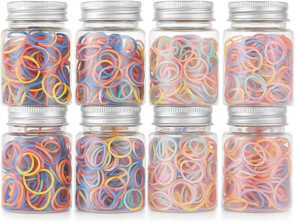 Multicolor Rubber Bands for Hair Styles with Bottle, Pack of 8