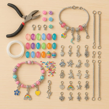 130-Piece Bracelet and Pendant Making Kit with Premium Metal and Glass Pendants - DIY Jewelry Craft Set