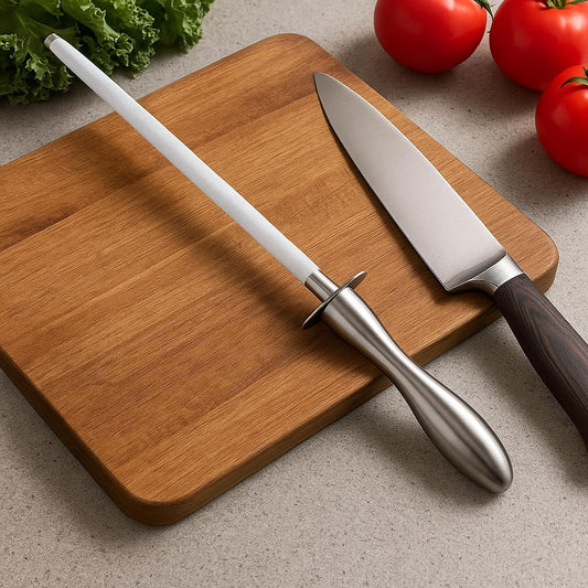 White Knife Cutter Sharpener - 3 Stage Blade Honing System - Professional Kitchen Knife Sharpener for Straight & Serrated Blades - Non-Slip Base, Ergonomic Design, Easy to Use