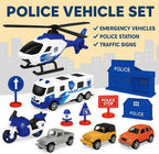96 Pieces Premium Police Toy Sets for Kids - Includes Cars (Trucks – Helicopter – Barricades & Sign Boards - Durable Plastic Playset for Imaginative Play)