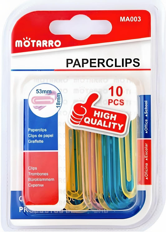 10 Pieces Paper Clips 15x50mm Plastic Coated Assorted Colors