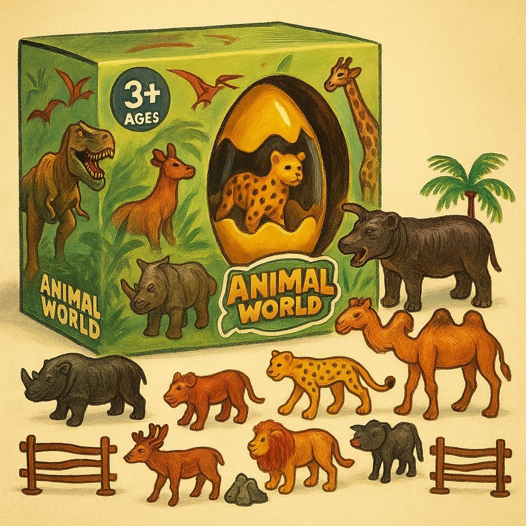 Premium Plastic Animal Toy Set - Includes Hippo, Giraffe, Camel, Horse, Tiger, Lion, Elephant & More - Educational & Fun Wildlife Figures for Kids