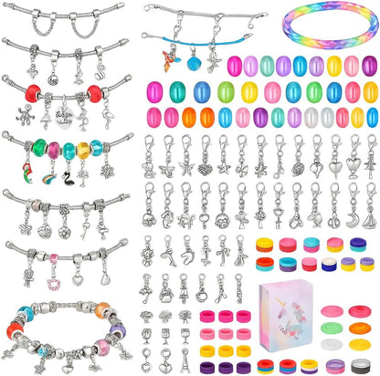 130-Piece Bracelet and Pendant Making Kit with Premium Metal and Glass Pendants - DIY Jewelry Craft Set