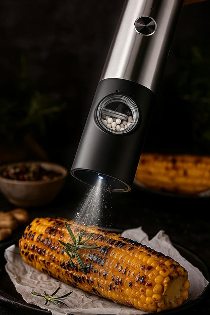 Electric Salt and Pepper Mill Set, USB Rechargeable, with LED Light, Adjustable Grit Grinder, Stainless Steel, Includes Brush