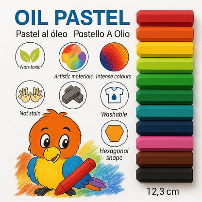 12 Pieces Oil Pastel Set - 7.3cm, 12 Vibrant Colors