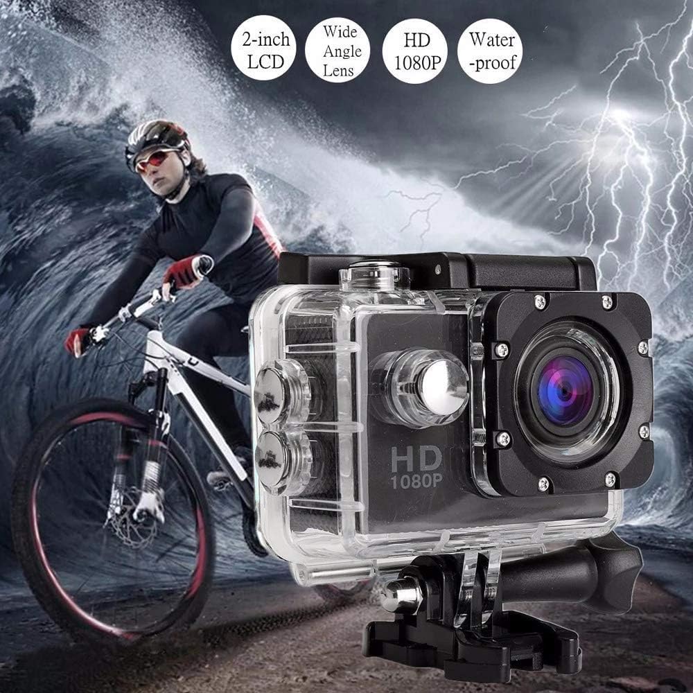 60 Pieces Sports Cam Waterproof Action Camera 1080Ps (Full HD 12MP Video Camera – 2-inch LCD – 140° Wide Angle Lens – 30M Underwater – Multi-Use Accessories)