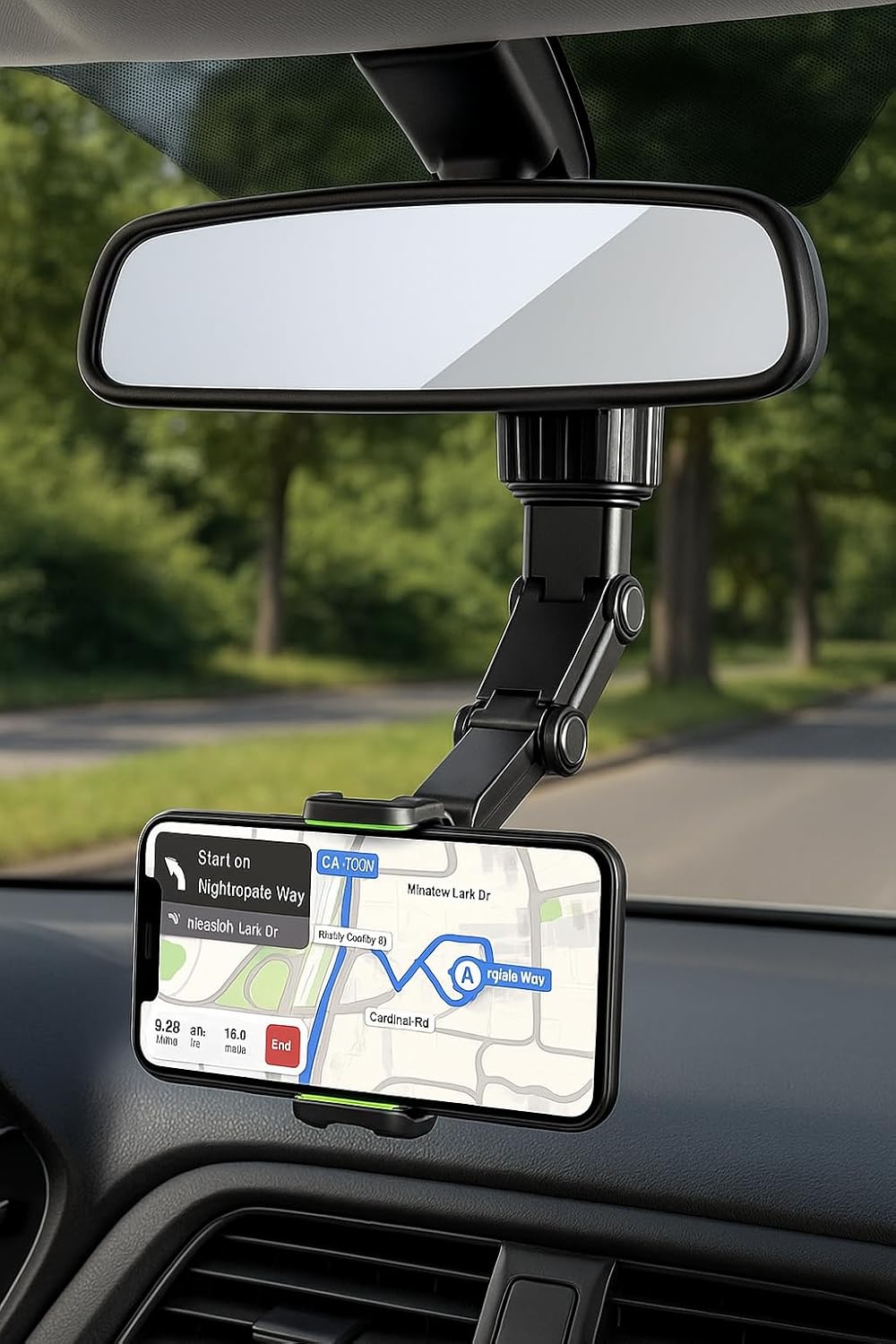 Rearview Mirror Phone Mount Holder, 360° Rotating, Multifunctional, Universal for All Smartphones, Car Phone Holder