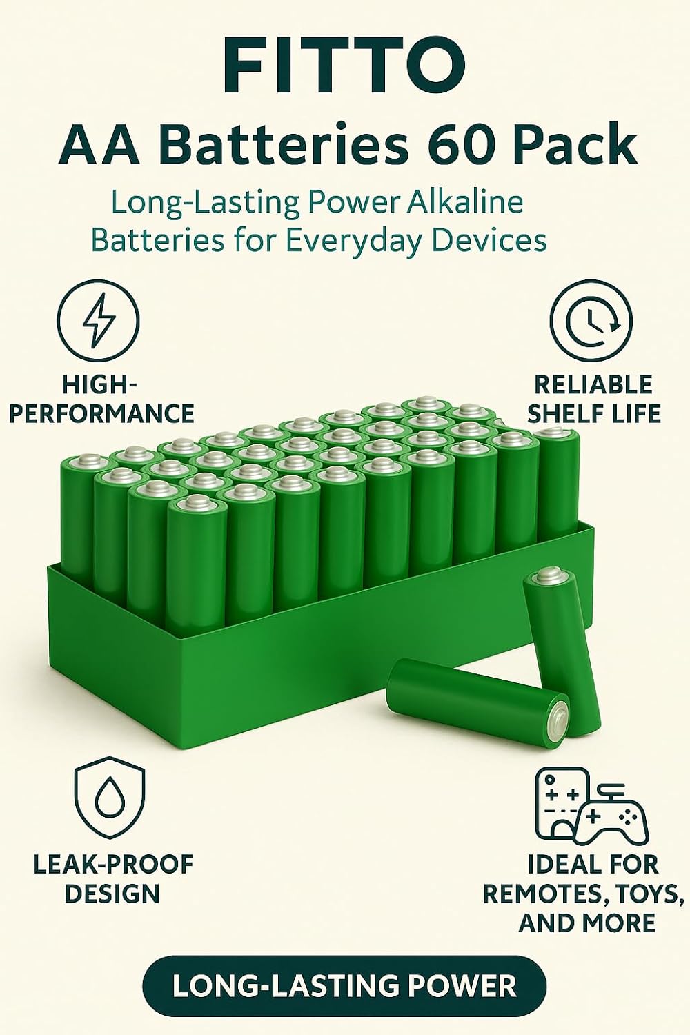AA Batteries 60 Pack – Long-Lasting Power Alkaline Batteries for Everyday Devices, High-Performance, Reliable Shelf Life, Leak-Proof Design, Ideal for Remotes, Toys, and More