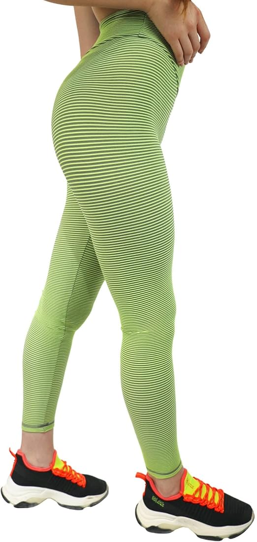 Fitto Striped Capri Leggings - High Waisted Workout Gym Yoga Scrunch Butt Pants for Women (Medium, Green)