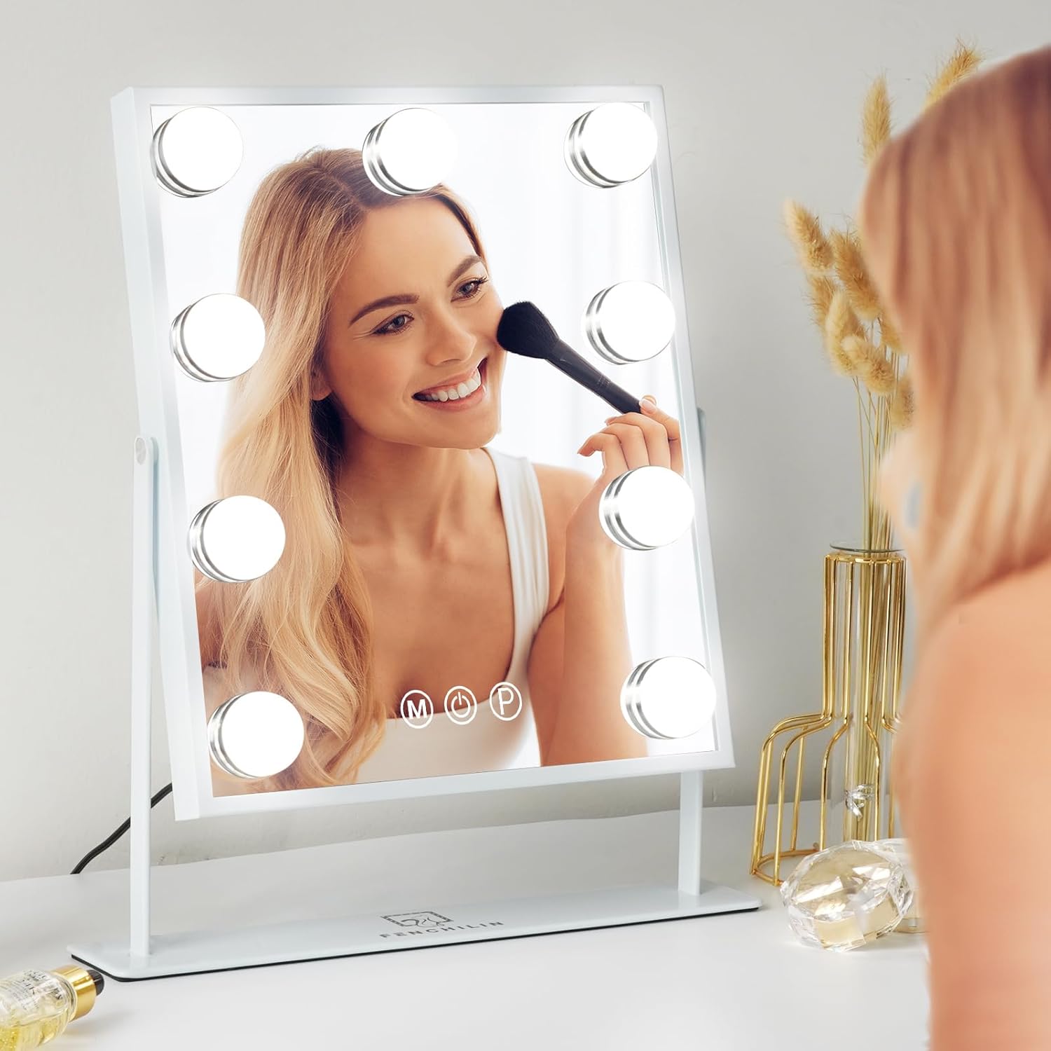 72 Pieces Vanity Mirrors with Lights (Hollywood Makeup Mirror with 9 LED Bulbs – 3 Colors Dimmable Light – 360° Rotation – White - Perfect for Beauty and Grooming)
