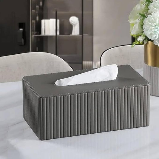 FITTO Rectangular Columns Tissue Box Holder – Durable PU Leather with Textured Finish – Elegant Facial Tissue Holder for Bathroom, Home, Office – Stylish & Functional Design