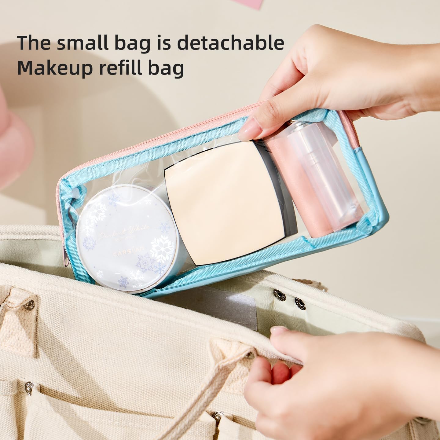 96 Pieces Standing Waterproof Makeup Bags (Compact High Density Polyester – Blue Pink)