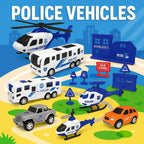 96 Pieces Premium Police Toy Sets for Kids - Includes Cars (Trucks – Helicopter – Barricades & Sign Boards - Durable Plastic Playset for Imaginative Play)