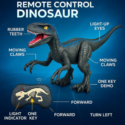 Remote Control Velociraptor Dinosaur Toy with Moving Legs, Glowing Eyes, Rechargeable Battery, Sounds and Light