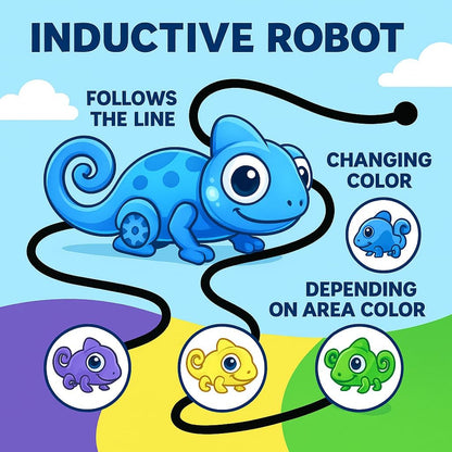 Inductive Color Changing Chameleon Follow The Black Line with Rechargeable Battery, Sound, Light, and Colorful Playmat