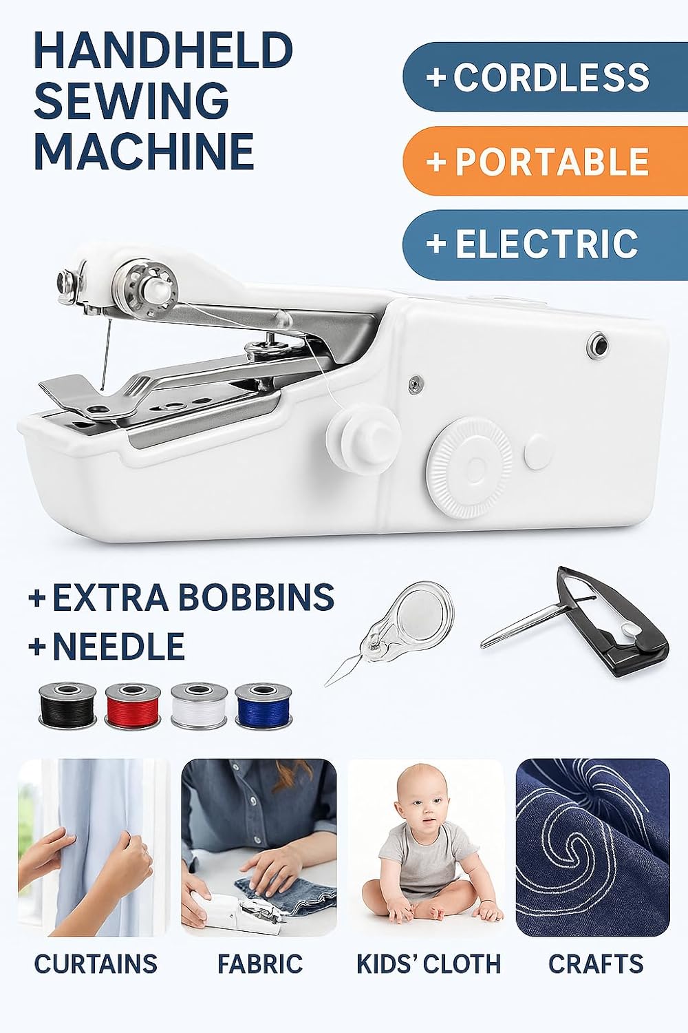 96 Pieces Handheld Sewing Machines (Portable Electric Stitch – Cordless – Extra Bobbins – Needle – for Curtains – Fabric – Kids Cloth – Crafts – Home Travel)