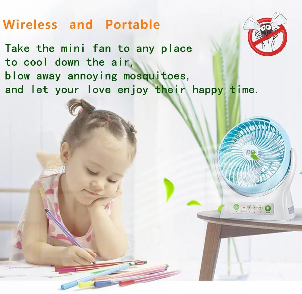 72 Pieces Battery Operated Clip on Stroller Fans (Portable Mini Desk Fan – Rechargeable – Blue)