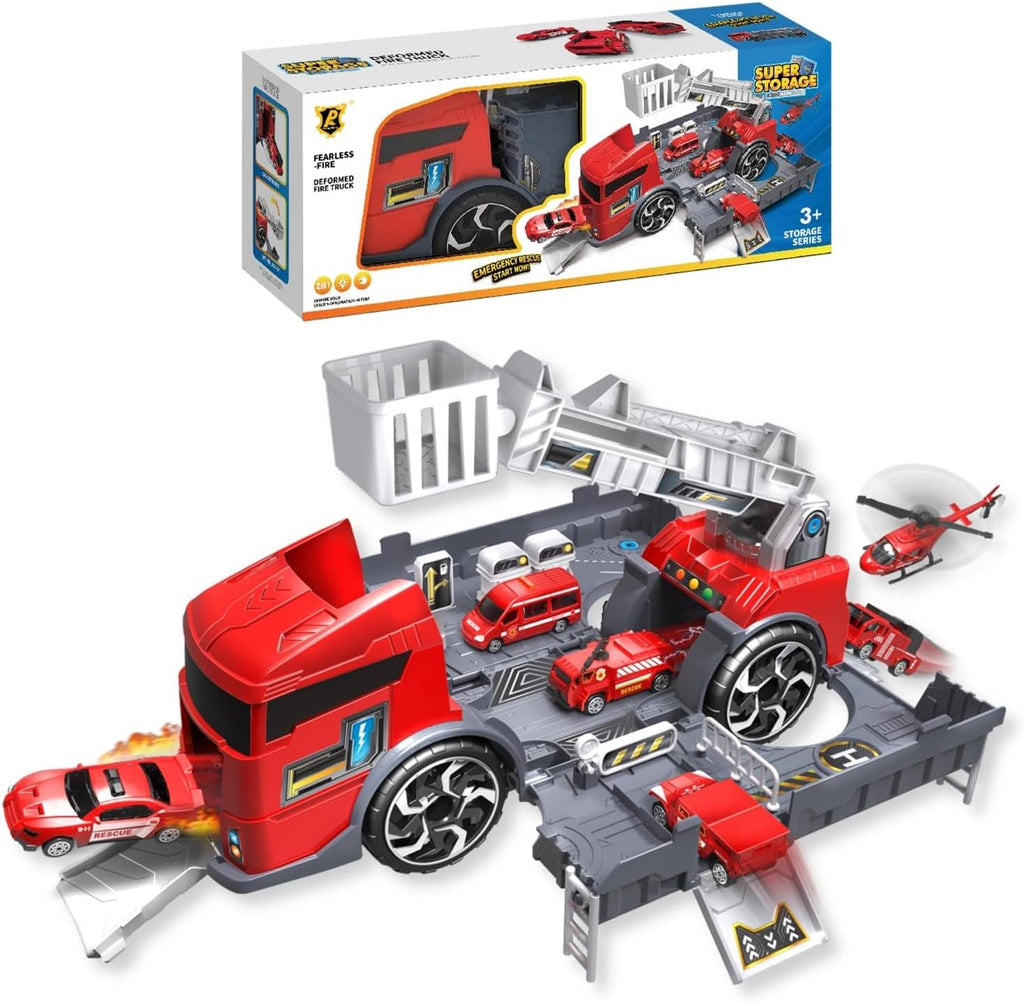 72 Pieces 2 Ins (1 Large Firefighter Truck and Fire Station and 2 Die Cast Cars)
