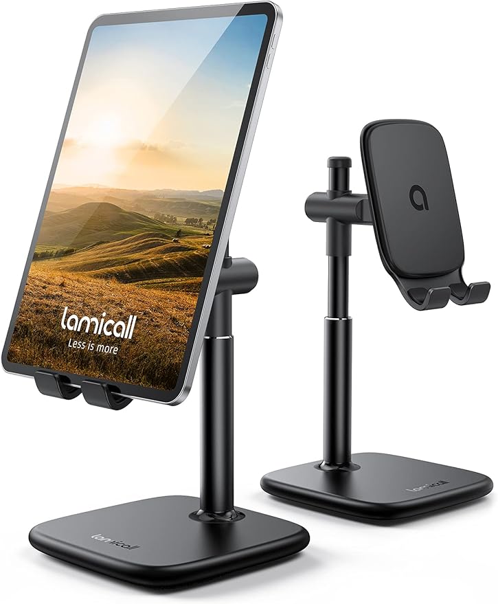 Fitto Tablet Stand, Adjustable, Height Angle, Cradle Mount Dock, For iPad, Samsung Tab, 4"-13" Devices, Black