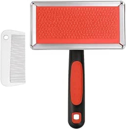 Pet Bath Brush Red 13.5x8.2cm Silicone Grooming Brush for Dogs & Cats Bath Massage Fur Deshedding Hair Removal