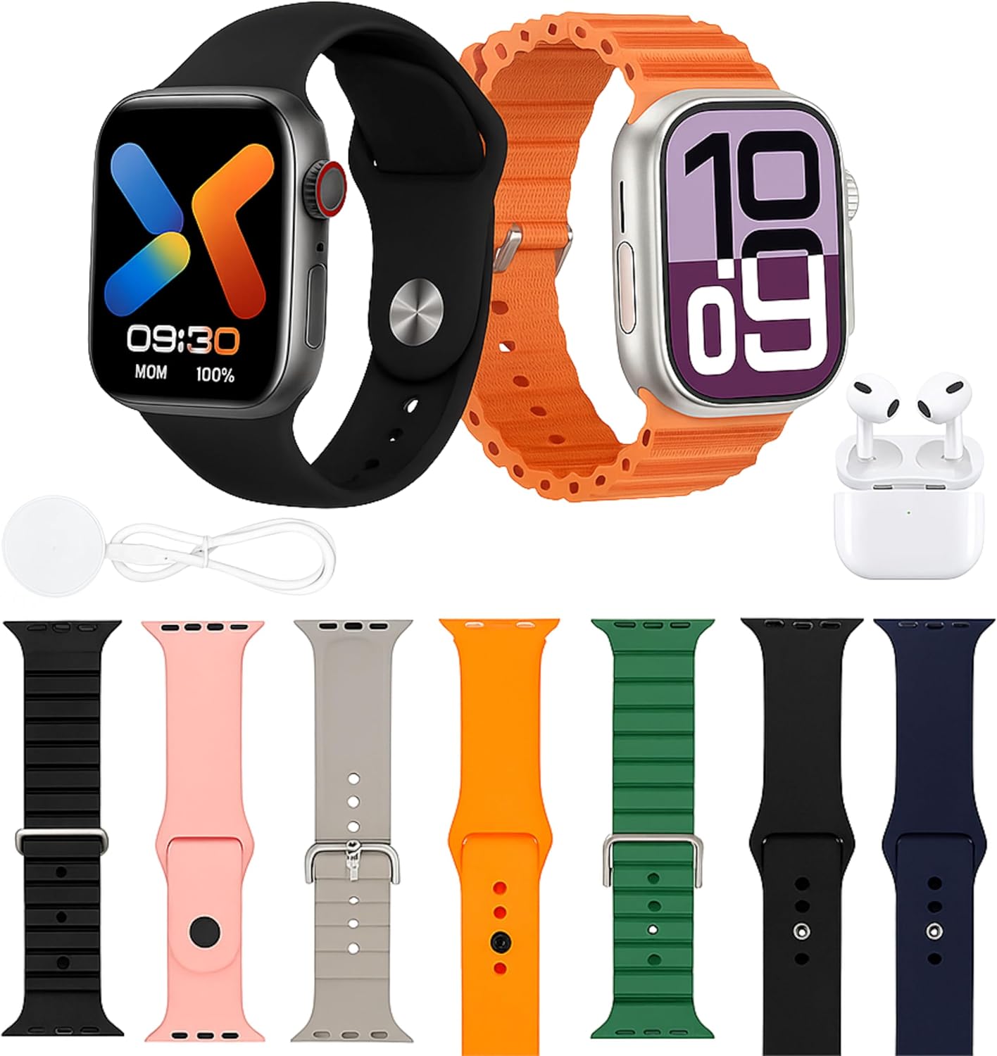 72 Pieces 7+2 Smart Watch Sets with 7 Straps (2 Watches and earbuds)