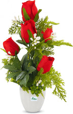 96 Pieces Artificial Red Rose Arrangement in White Pots with Green Foliage