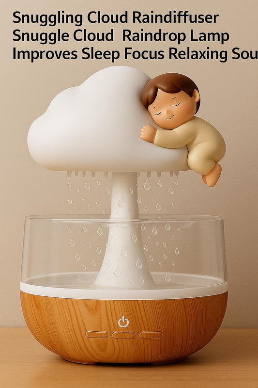 Snuggling Cloud Rain Diffuser, Snuggle Cloud, Raindrop Humidifier, Mushroom Waterfall Lamp, Anxiety Stress Relief, Mushroom Lamp, Improves Sleep Focus, Relaxing Sound