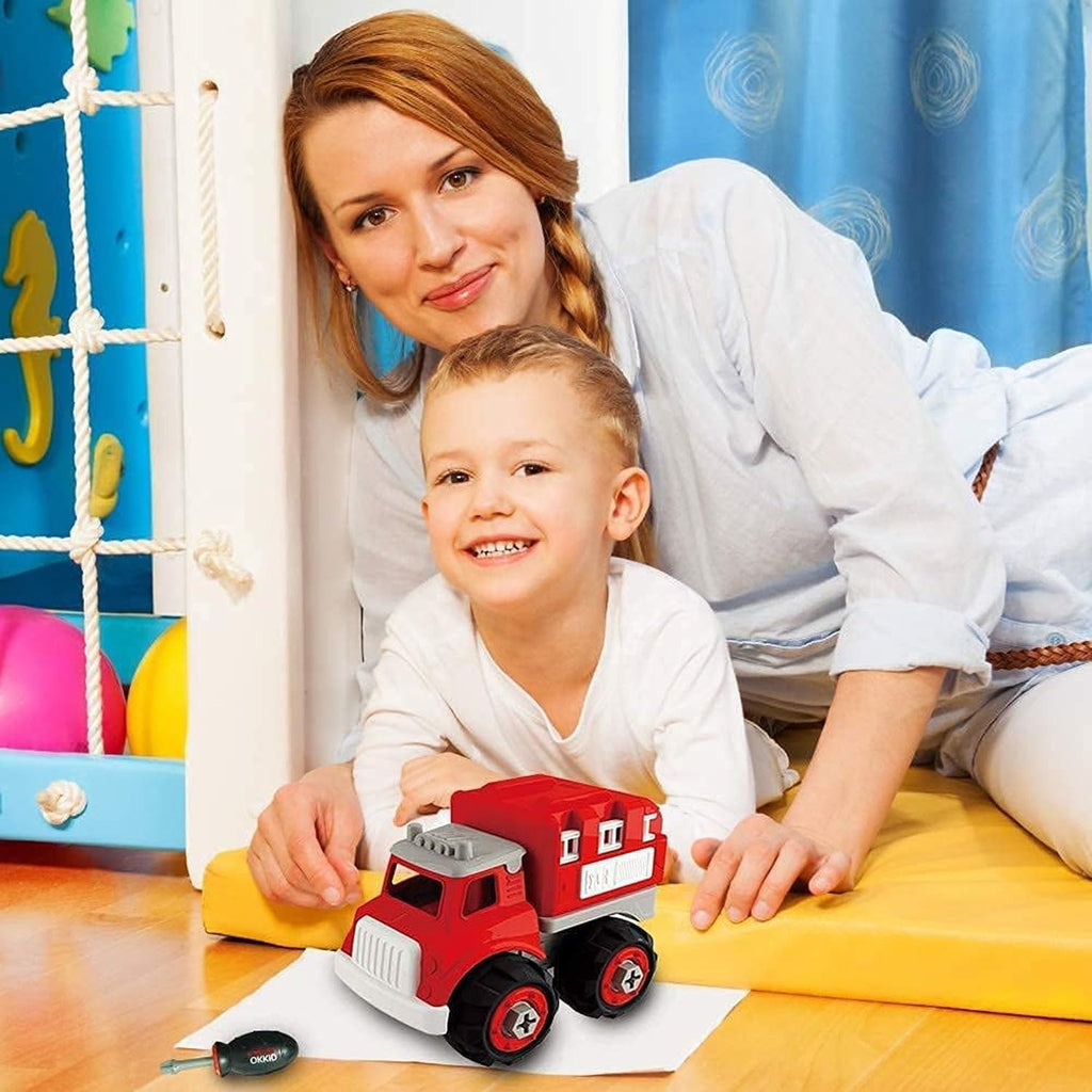 48 Pieces Take Apart Toys Fire Truck Sets for Boys with Screwdriver (Equipment Truck – and Firefighter Helmet Complete Play Kit STEM toys for 3 Year Old)