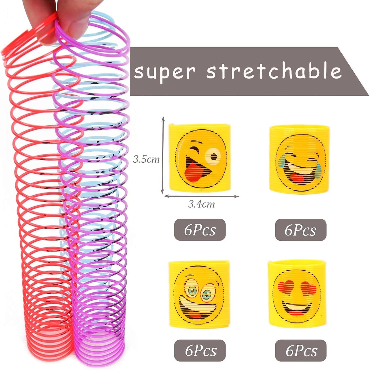 Mini Slinky Emoji Silly Faces Springs Toy – 24 Pack, Fun Party Bag Filler, Ideal for Kids' Birthday Party, Stocking Stuffer, Classroom Rewards, and Carnival Prizes