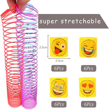 Mini Slinky Emoji Silly Faces Springs Toy – 24 Pack, Fun Party Bag Filler, Ideal for Kids' Birthday Party, Stocking Stuffer, Classroom Rewards, and Carnival Prizes