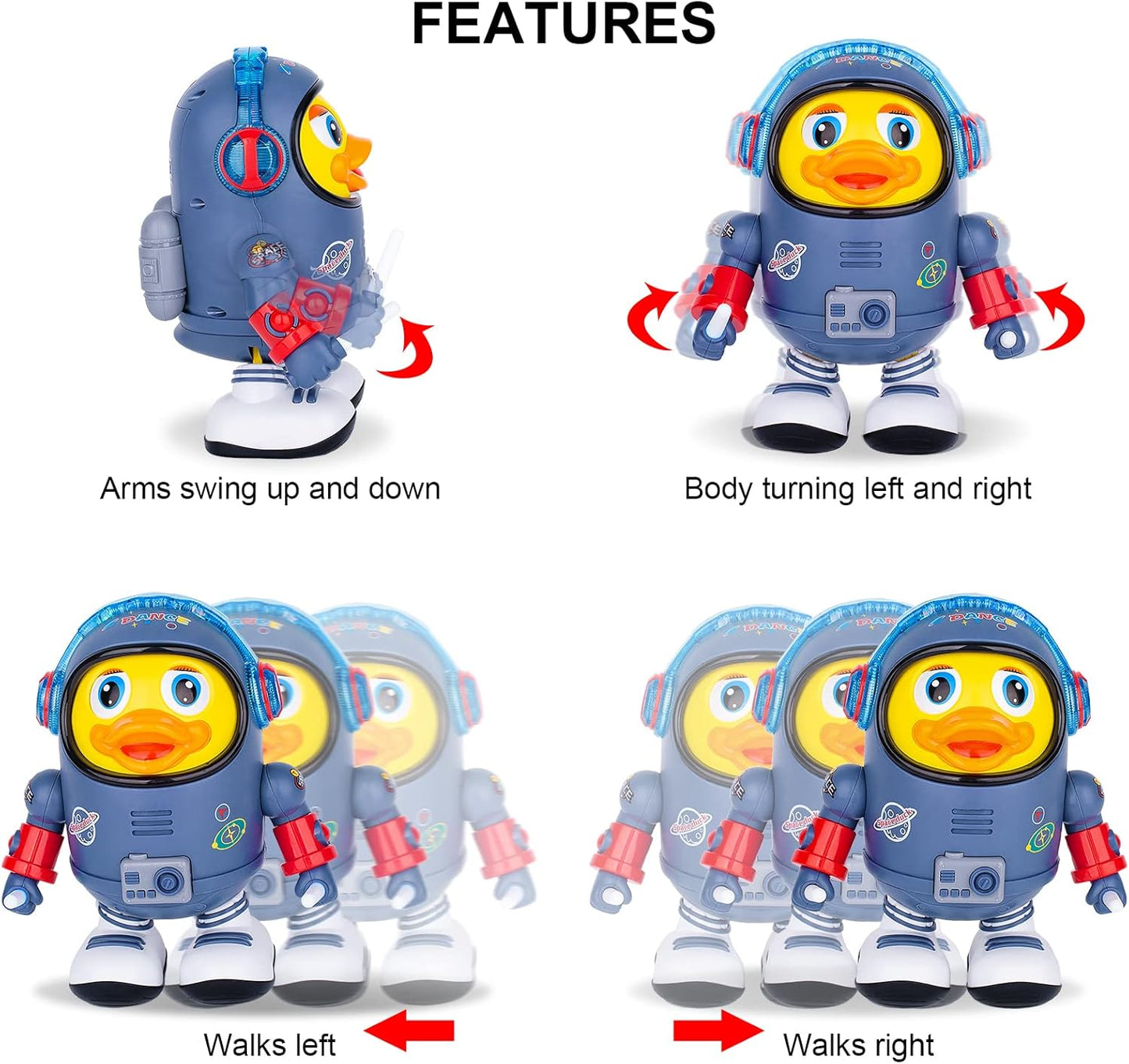Space Duck, Electric Toys with Lights and Sounds, Moving Walking Dancing Toys for Toddlers