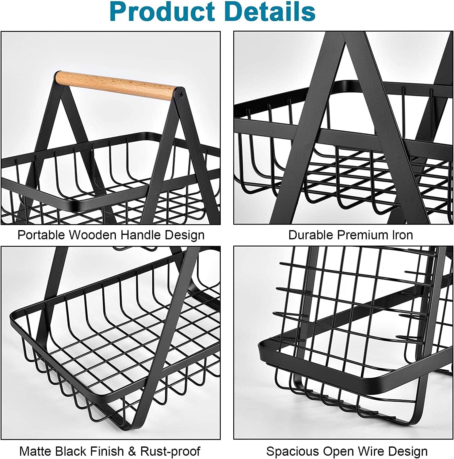 72 Pieces 2-Tier Countertop Fruit Basket Storages (Vegetable Rack – Black – Stylish and Space-Saving Design for Kitchen Organization – Fresh Produce Holder – Sturdy Metal Frame for Fruits & Veggies)