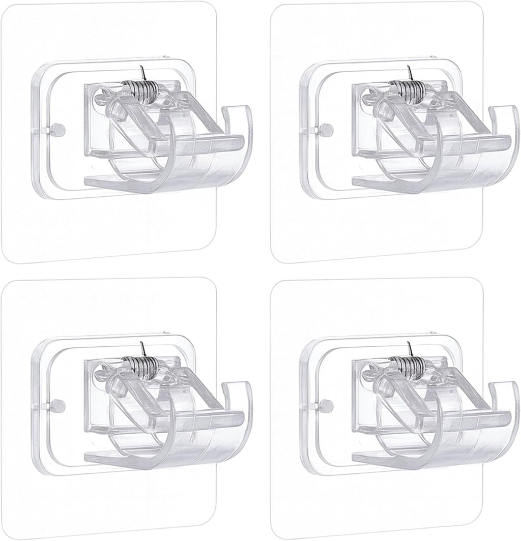 120 Pieces Nail-Free Adjustable Rod Holders (Transparent & White – PVC – 6×6 cm – Pack of 4)