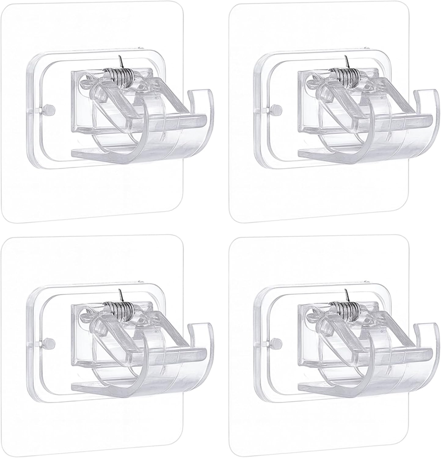 120 Pieces Nail-Free Adjustable Rod Holders (Transparent & White – PVC – 6×6 cm – Pack of 4)