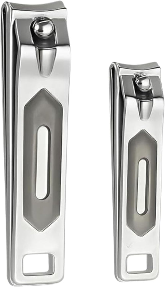 Stainless Steel Nail Clipper Set 2pcs, Fingernail 6.5x1.1cm & Toenail 8x1.4cm, Portable Manicure Pedicure Nail Clippers Nail Cutter