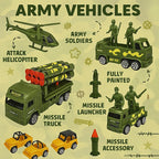 96 Pieces Premium Military Toy Sets for Kids - Includes Soldiers (Trucks – Rocket Launchers – Infantry Carrier – and Helicopter - Durable Plastic Army Playset)