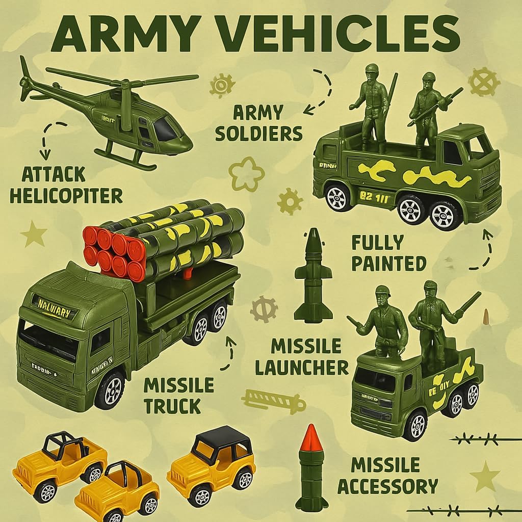 96 Pieces Premium Military Toy Sets for Kids - Includes Soldiers (Trucks – Rocket Launchers – Infantry Carrier – and Helicopter - Durable Plastic Army Playset)