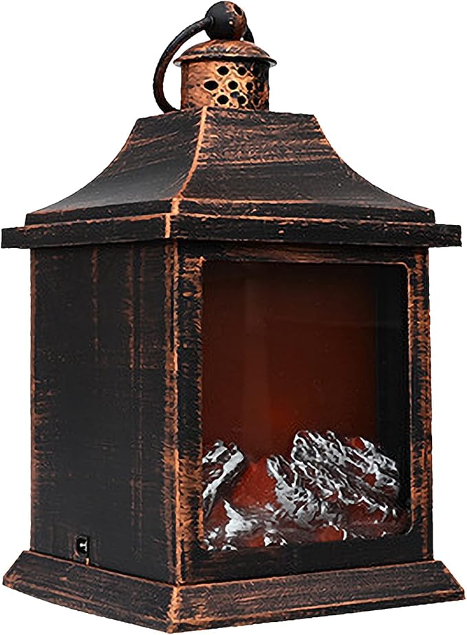 Fitto Fireplace Lanterns, Romantic Night Light Fireplace Effect, Cozy Decorative Light, Battery Operated LED Flame Lanterns, Indoor/Outdoor Ambiance Light for Home,Patio, Bedroom,Firewood Glow Lantern