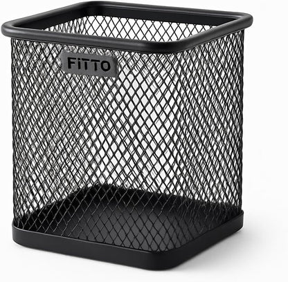 Square Pen Holder 10x8cm Black Desk Organizer for Office & Home
