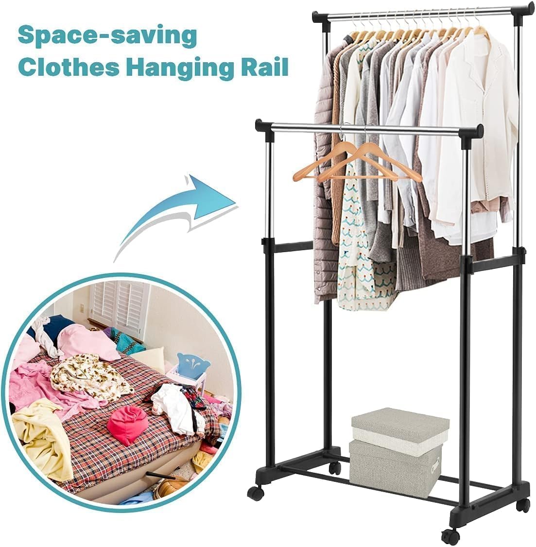 72 Pieces Clothes Drying Foldable Stand - Adjustable & Space-Savings (Black – Portable Laundry Rack for Indoor & Outdoor Use)