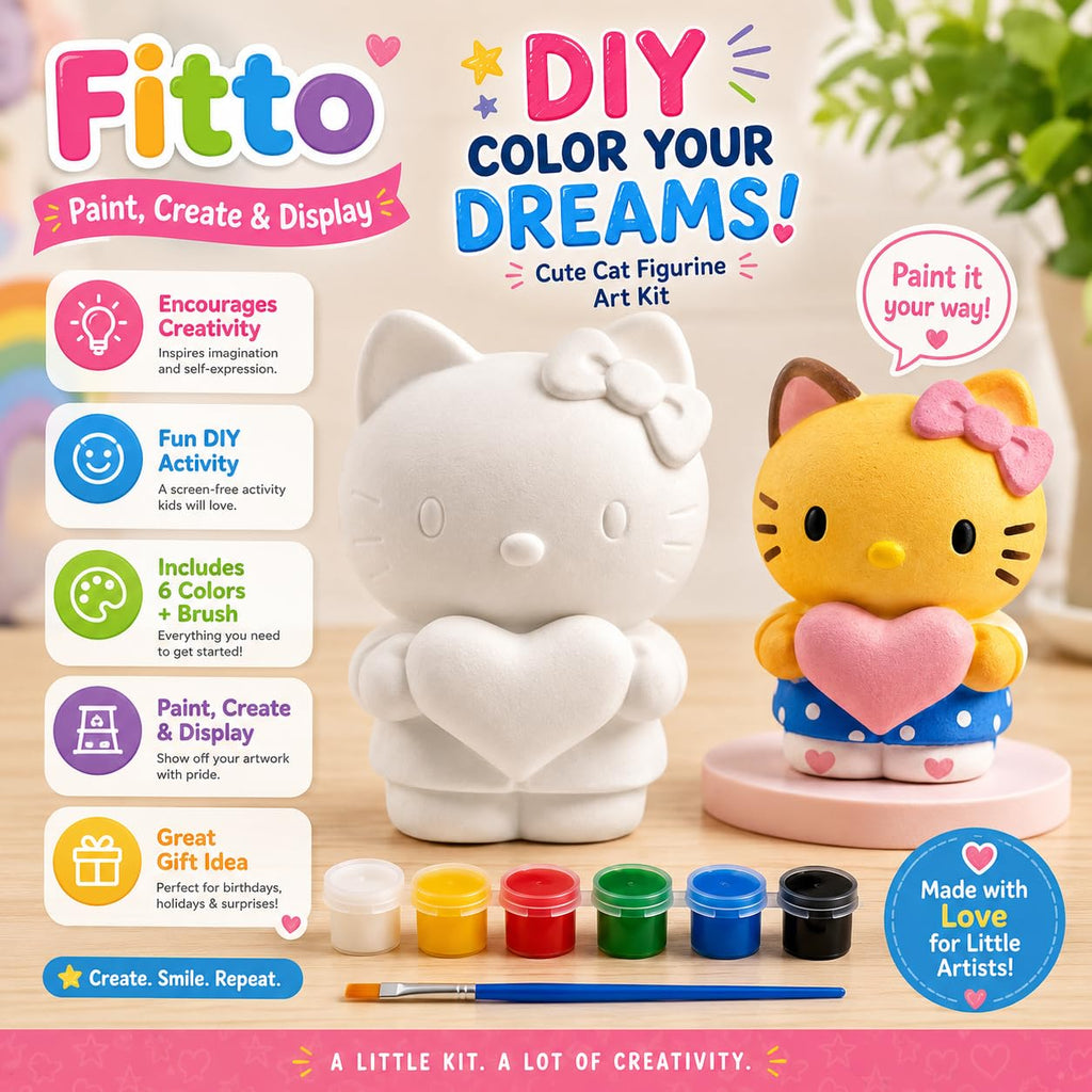 96 Pieces DIY Cat Figurine Painting Kits with White Paintable Model (6 Paint Pots and Brush – Assorted Colors)