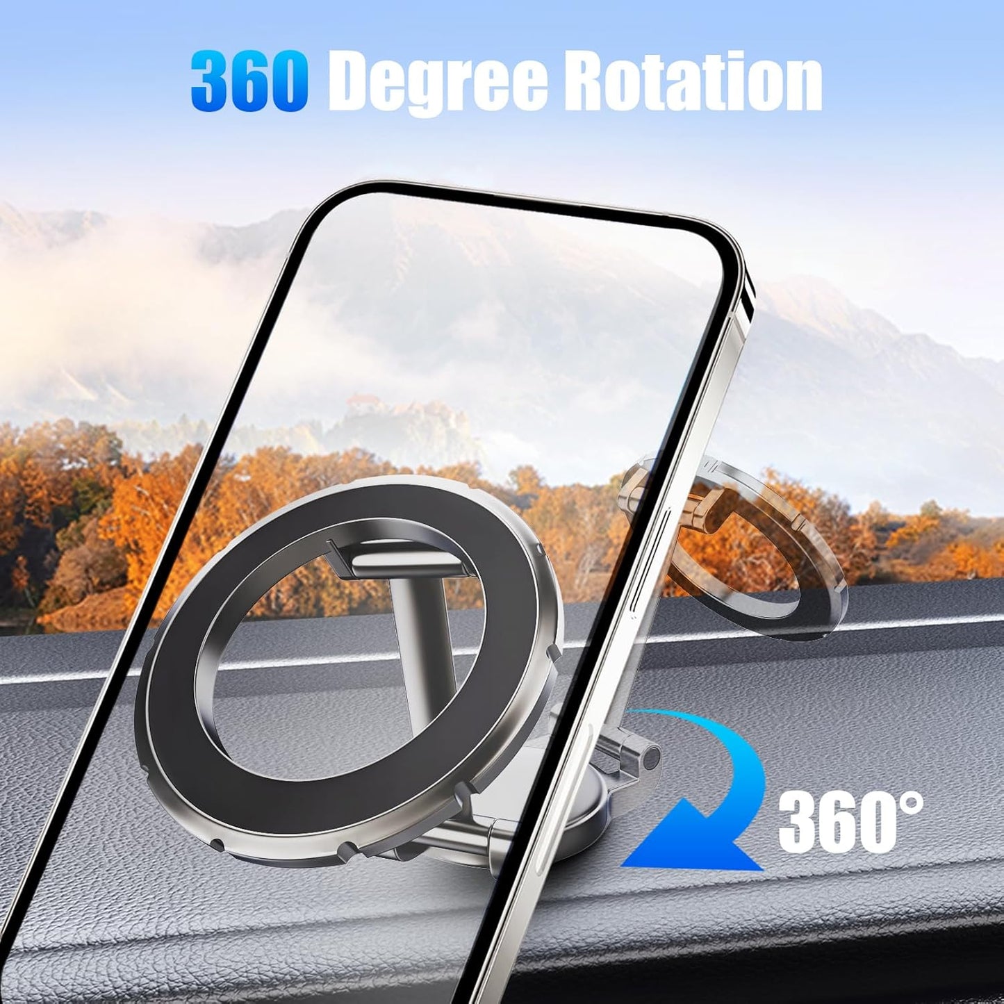 Magsafe Car Mount, Magnetic Phone Holder for Car - 360° Rotation, Strong Magnetic Grip, Wireless Charging Compatible, Easy Installation, Universal for iPhone and Android Devices