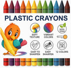 120 Pieces 12 Pieces Plastic Cryons Sizes (12cm 12 Colors for Crafts – School & DIY Projects)