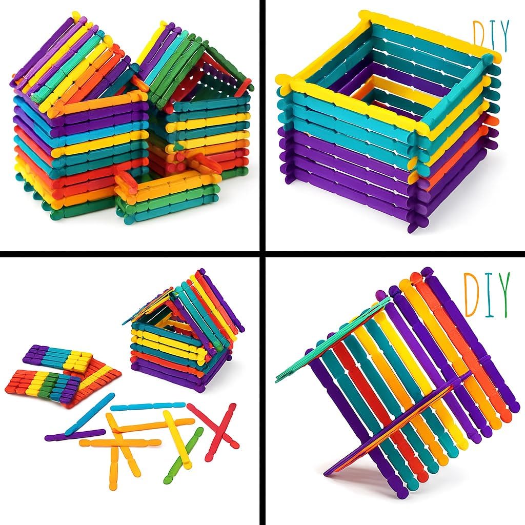 Wooden Sticks 114mm x 10mm, 50 Pieces, Mixed Colors for Crafts and DIY Projects