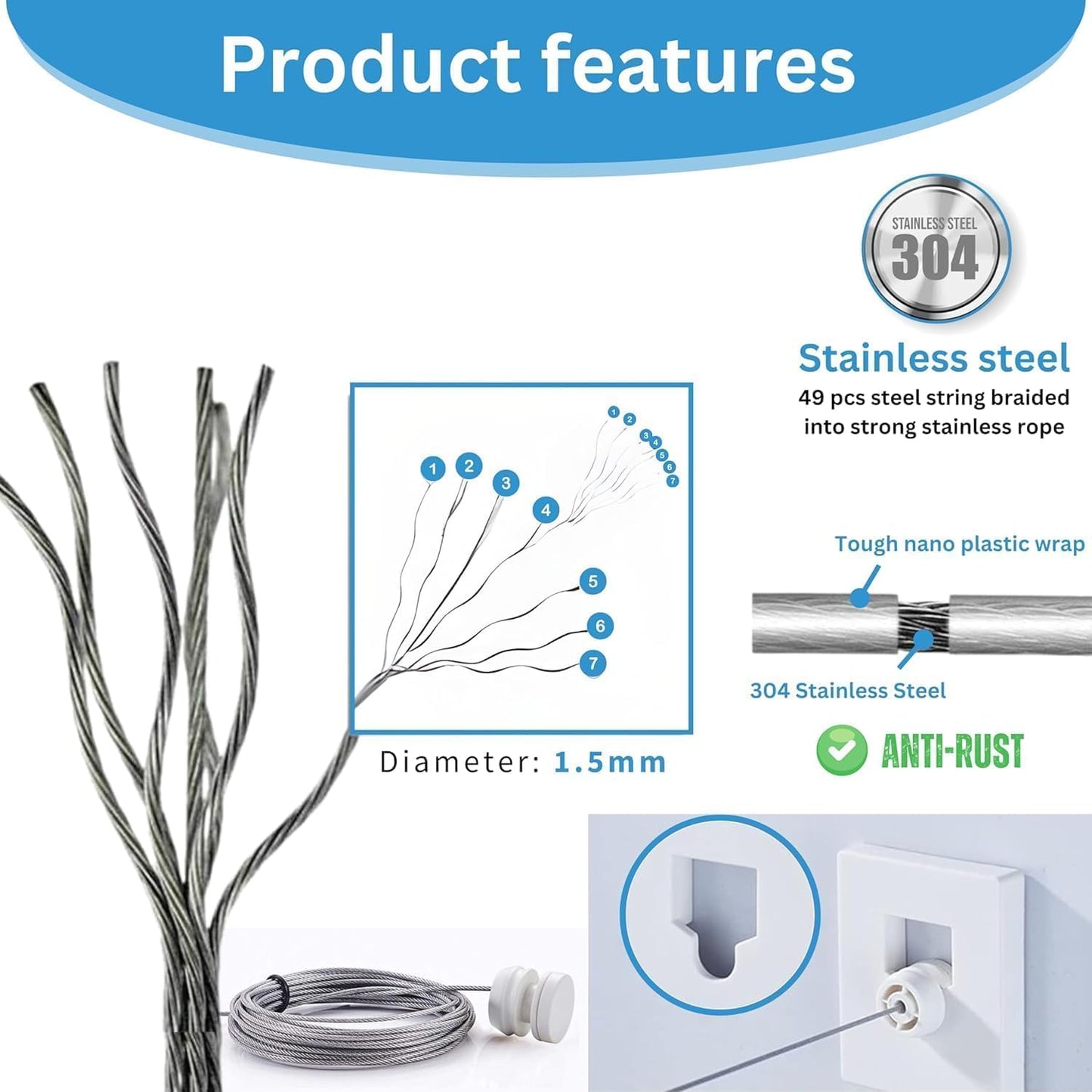 Japanese Clothes Line UltraFlex 4.2M – Heavy-Duty Retractable Stainless Steel Clothes Line, Adjustable, Durable, Eco-Friendly, Supports 20kg